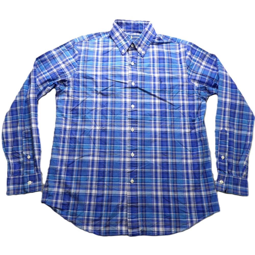 Ralph Lauren Men Classic Fit Blue Plaid Long Sleeves LS Button Down Shirt Medium